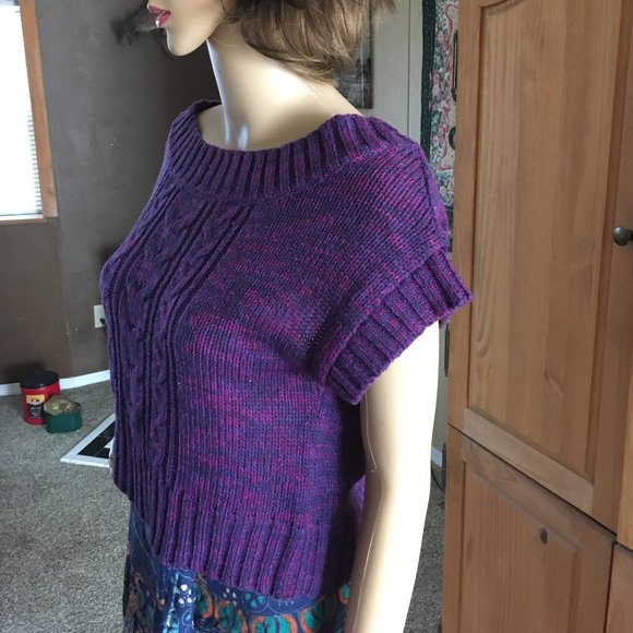 NWT ITS OUR TIME PURPLE FLECK KNIT CABLE SWEATER L - Picture 4 of 6